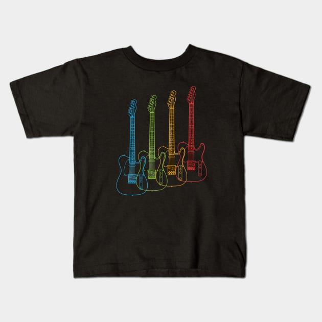 Four T-Style Electric Guitar Outlines Multi Color Kids T-Shirt by nightsworthy